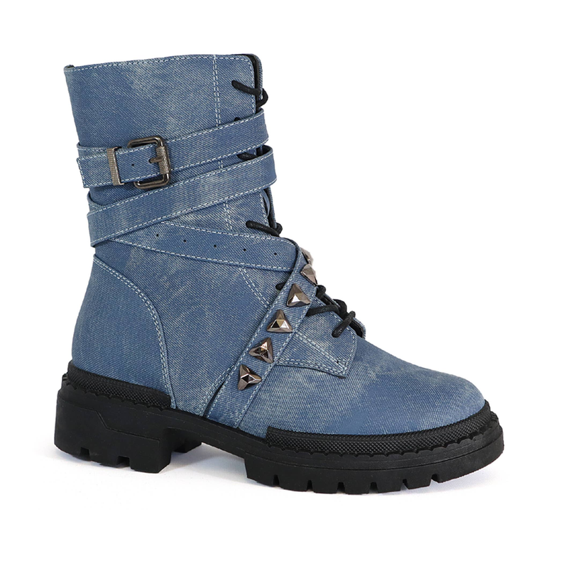 Yoki Womens STUDDED Lace Up combat Boots Yoki Fashion