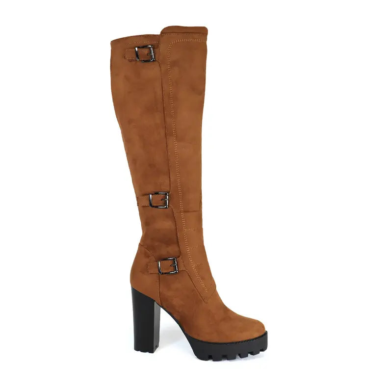 Yoki Womens Tall Lugsole Boot With 3 Buckles Yoki Fashion
