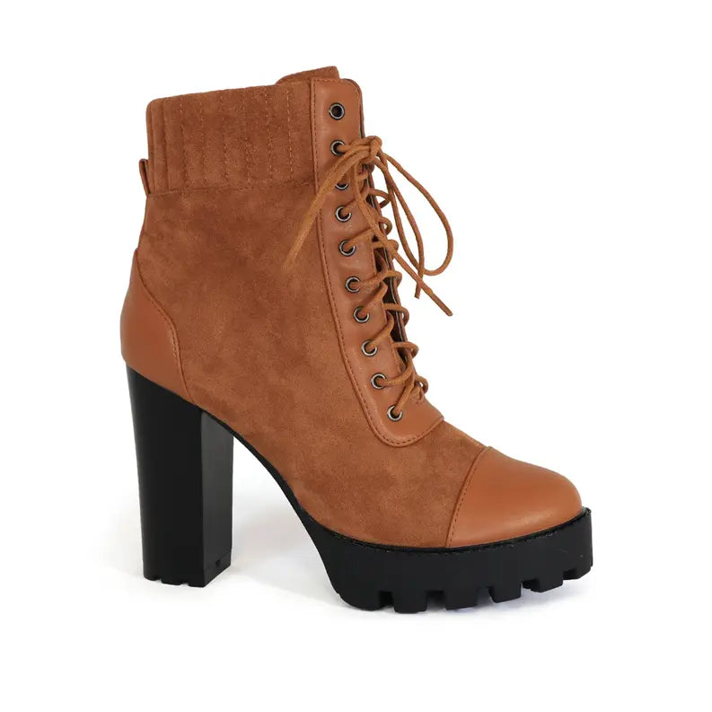 Yoki Womens courdory cuffed laced lug sole hiker boots Yoki Fashion