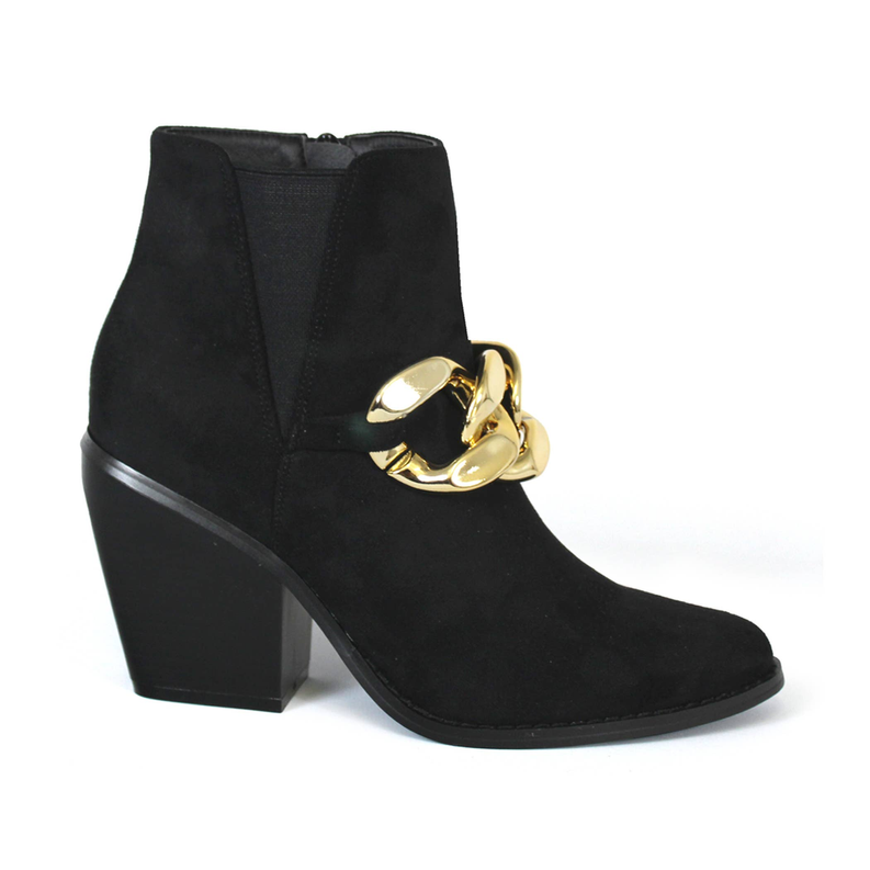 Yoki Womens western booties with chain detailing Yoki Fashion