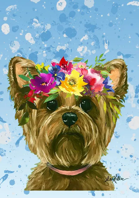 Yorkie - Hippie Hound Studios Summer Crown  House and Garden Flags Best of Breed