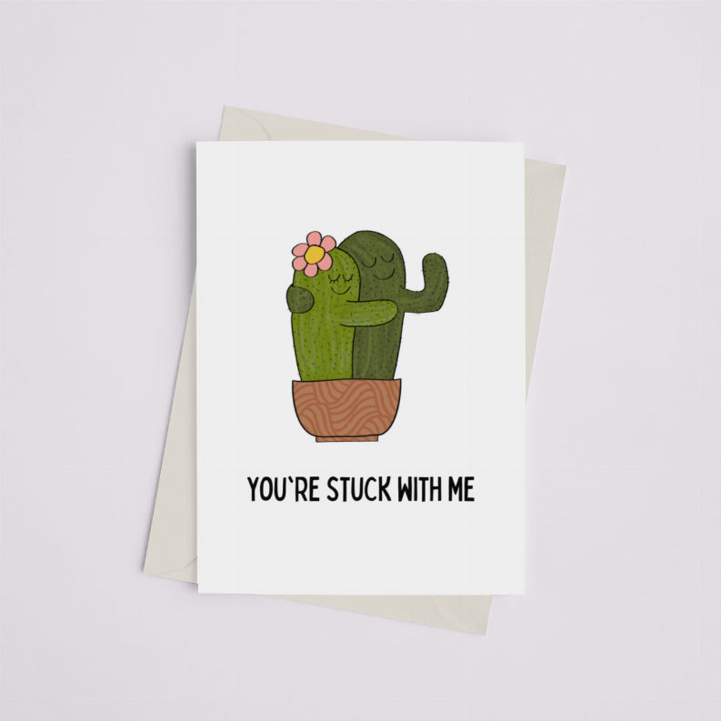 You're Stuck with Me - Greeting Card Black Cat Bazaar