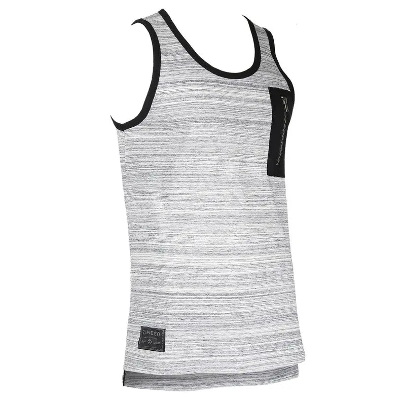 ZIMEGO Hiphop Zipper Pocket Side Slit Longline Tall Tank Top Zimego Apparel