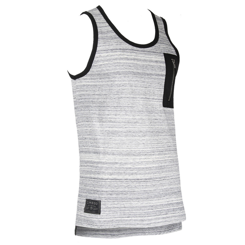 ZIMEGO Hiphop Zipper Pocket Side Slit Longline Tall Tank Top Zimego Apparel