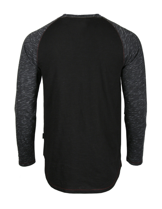 ZIMEGO Long Sleeve Contrast Raglan Henley V-Neck T-Shirts BLK-BLK Zimego Apparel