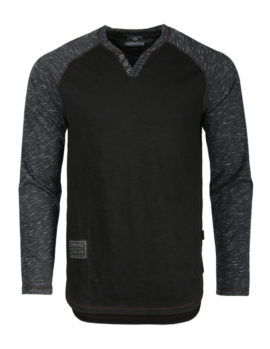 ZIMEGO Long Sleeve Contrast Raglan Henley V-Neck T-Shirts BLK-BLK Zimego Apparel