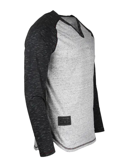 ZIMEGO Long Sleeve Contrast Raglan Henley V-Neck T-Shirts HEATHER DOT Zimego Apparel