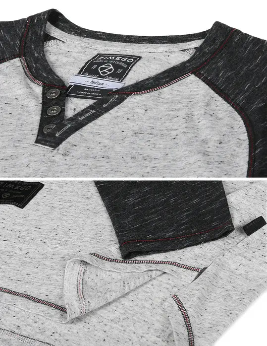 ZIMEGO Long Sleeve Contrast Raglan Henley V-Neck T-Shirts HEATHER DOT Zimego Apparel