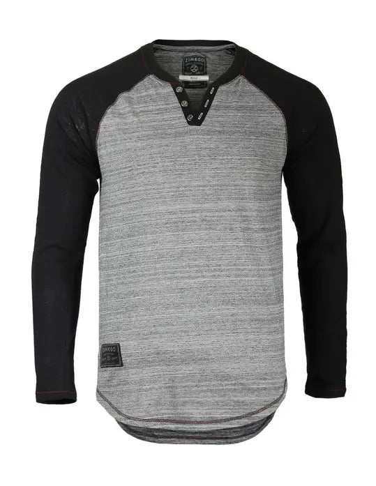 ZIMEGO Long Sleeve Contrast Raglan Henley V-Neck T-Shirts Zimego Apparel