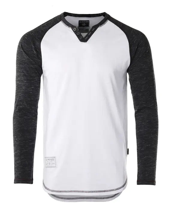 ZIMEGO Long Sleeve Contrast Raglan Henley V-Neck T-Shirts Zimego Apparel