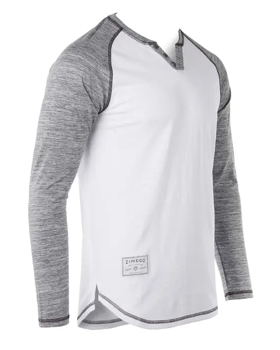 ZIMEGO Long Sleeve Contrast Raglan Henley V-Neck T-Shirts Zimego Apparel
