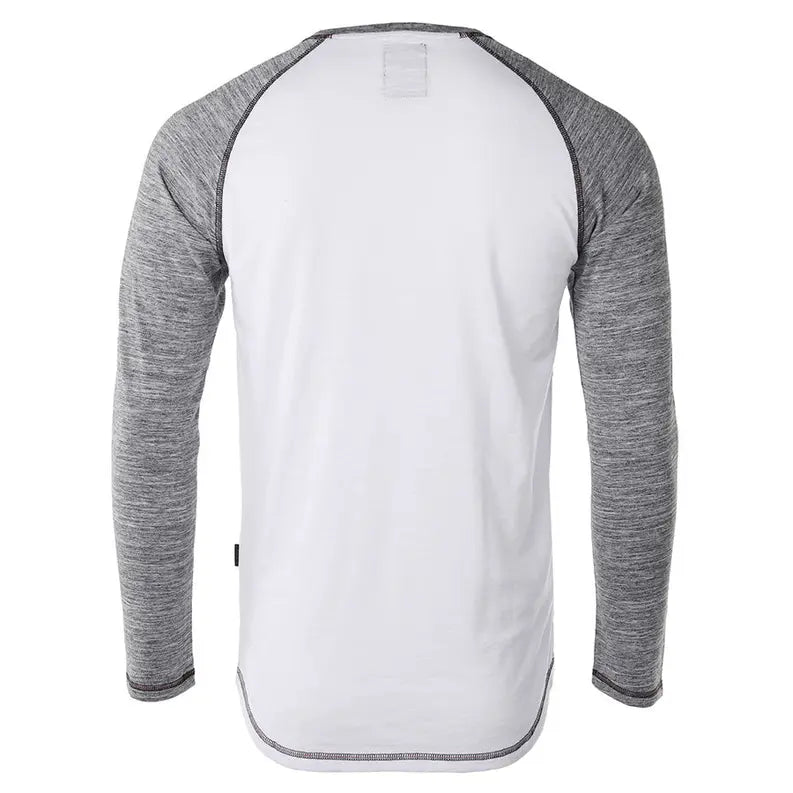 ZIMEGO Long Sleeve Contrast Raglan Henley V-Neck T-Shirts Zimego Apparel