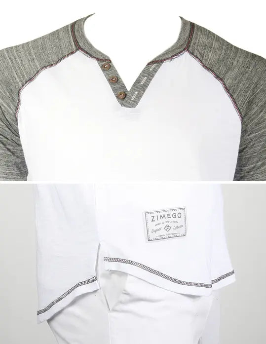 ZIMEGO Long Sleeve Contrast Raglan Henley V-Neck T-Shirts Zimego Apparel