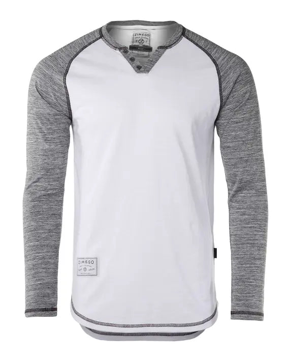 ZIMEGO Long Sleeve Contrast Raglan Henley V-Neck T-Shirts Zimego Apparel