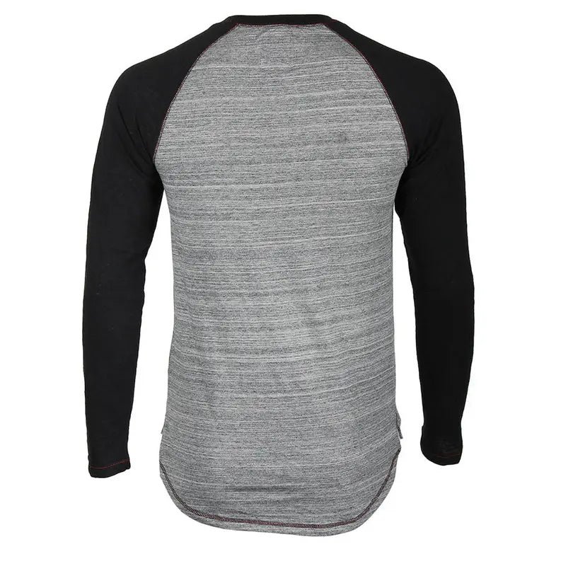 ZIMEGO Long Sleeve Contrast Raglan Henley V-Neck T-Shirts Zimego Apparel