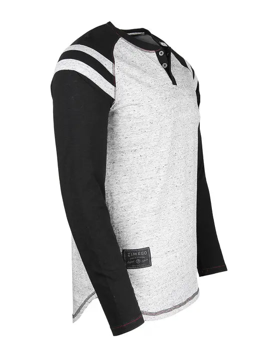 ZIMEGO Men's Long Sleeve Athletic Stripes Arm Contrast Raglan Henley Zimego Apparel