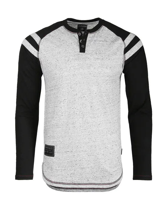 ZIMEGO Men's Long Sleeve Athletic Stripes Arm Contrast Raglan Henley Zimego Apparel