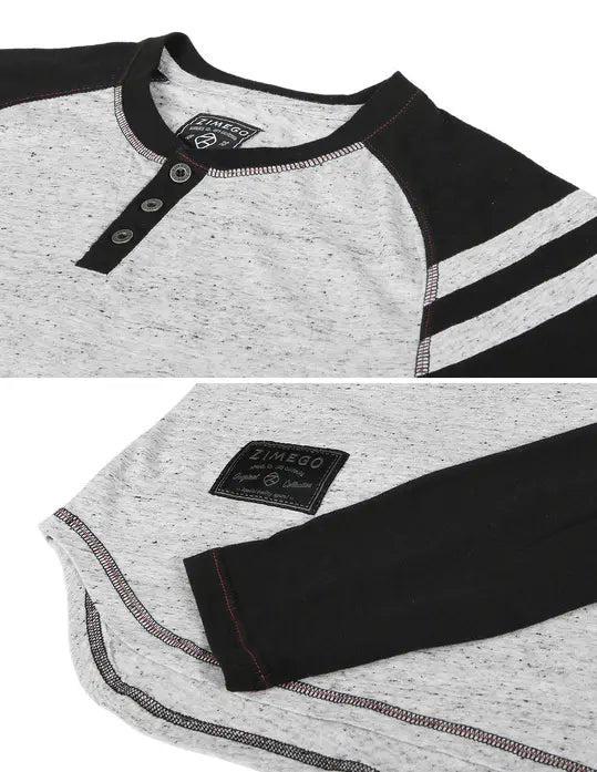 ZIMEGO Men's Long Sleeve Athletic Stripes Arm Contrast Raglan Henley Zimego Apparel