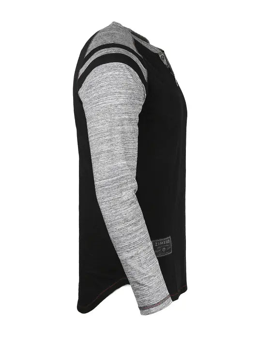 ZIMEGO Men's Long Sleeve Athletic Stripes Arm Contrast Raglan Henley Zimego Apparel