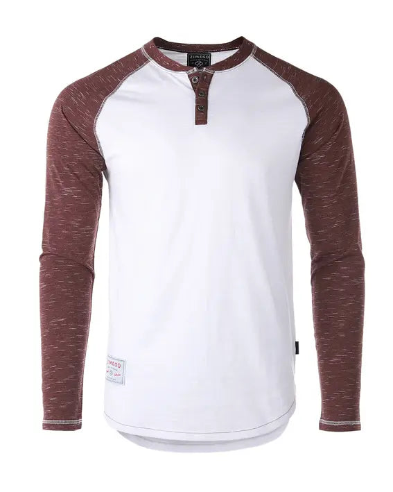 ZIMEGO Men's Long Sleeve Athletic Stripes Arm Contrast Raglan Henley Zimego Apparel