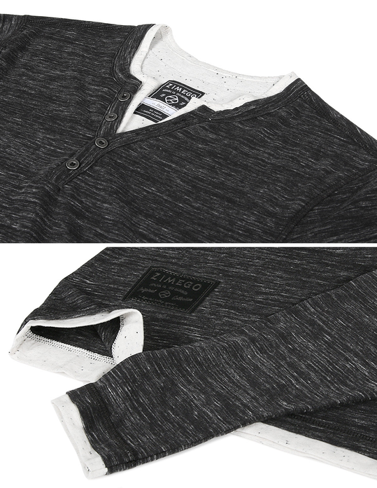 ZIMEGO Men's Long Sleeve Double Layered Y-Neck Fashion Henley Zimego Apparel