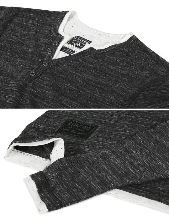 ZIMEGO Men's Long Sleeve Double Layered Y-Neck Fashion Henley Zimego Apparel
