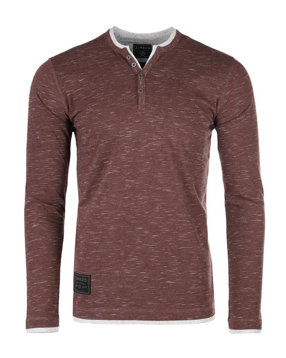 ZIMEGO Men's Long Sleeve Double Layered Y-Neck Fashion Henley Zimego Apparel