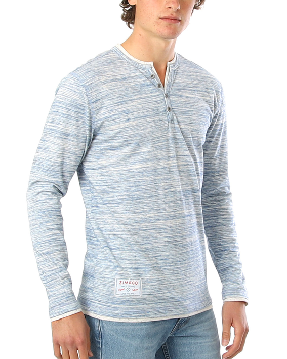 ZIMEGO Men's Long Sleeve Double Layered Y-Neck Fashion Henley Zimego Apparel