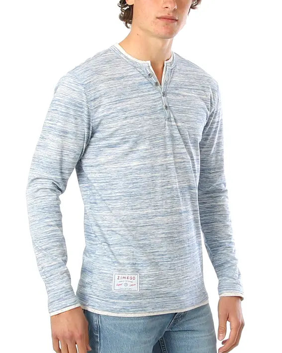 ZIMEGO Men's Long Sleeve Double Layered Y-Neck Fashion Henley Zimego Apparel