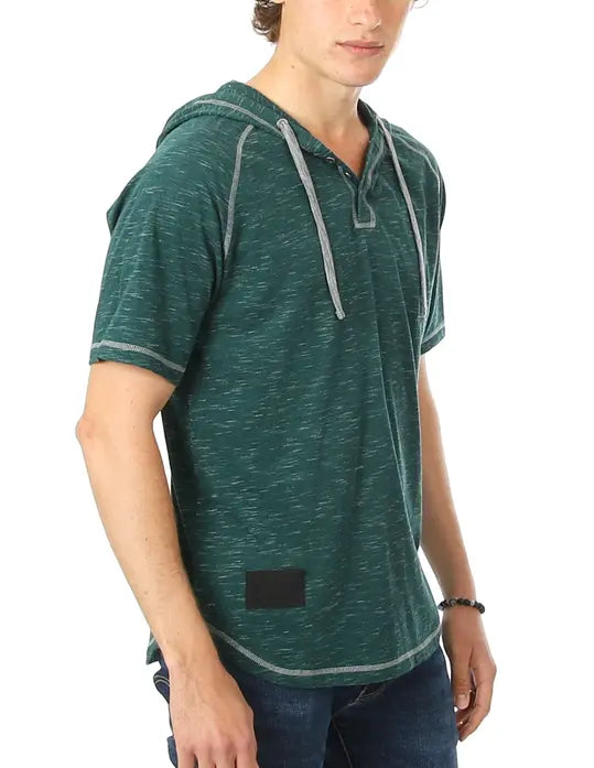 ZIMEGO Men's Short Sleeve Raglan Henley Hoodie Round Bottom Semi Longline T-Shirt Zimego Apparel