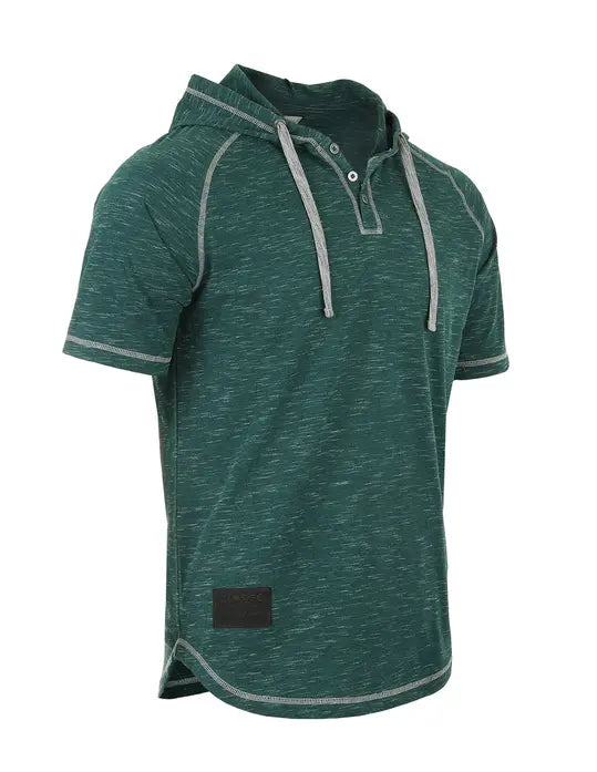 ZIMEGO Men's Short Sleeve Raglan Henley Hoodie Round Bottom Semi Longline T-Shirt Zimego Apparel