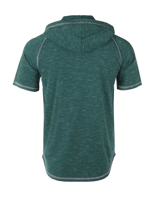 ZIMEGO Men's Short Sleeve Raglan Henley Hoodie Round Bottom Semi Longline T-Shirt Zimego Apparel