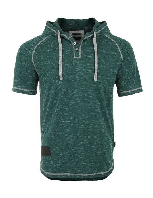 ZIMEGO Men's Short Sleeve Raglan Henley Hoodie Round Bottom Semi Longline T-Shirt Zimego Apparel