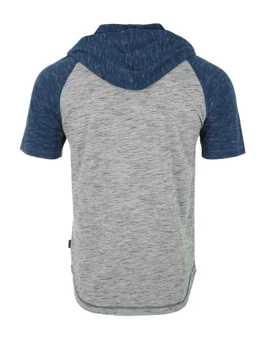 ZIMEGO Men's Short Sleeve Raglan Henley Hoodie Round Bottom Semi Longline T-Shirt Zimego Apparel