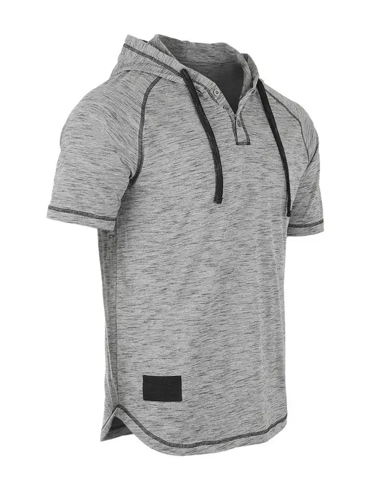 ZIMEGO Men's Short Sleeve Raglan Henley Hoodie Round Bottom Semi Longline T-Shirt Zimego Apparel