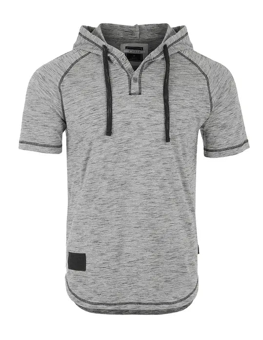 ZIMEGO Men's Short Sleeve Raglan Henley Hoodie Round Bottom Semi Longline T-Shirt Zimego Apparel