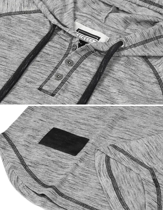 ZIMEGO Men's Short Sleeve Raglan Henley Hoodie Round Bottom Semi Longline T-Shirt Zimego Apparel