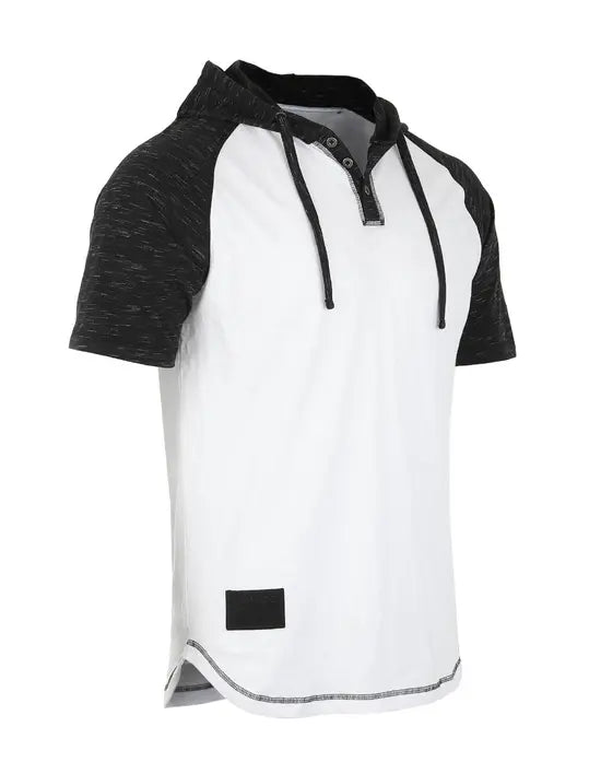 ZIMEGO Men's Short Sleeve Raglan Henley Hoodie Round Bottom Semi Longline T-Shirt Zimego Apparel