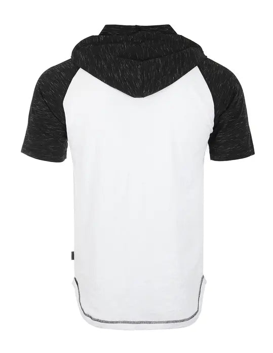 ZIMEGO Men's Short Sleeve Raglan Henley Hoodie Round Bottom Semi Longline T-Shirt Zimego Apparel