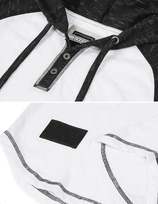 ZIMEGO Men's Short Sleeve Raglan Henley Hoodie Round Bottom Semi Longline T-Shirt Zimego Apparel