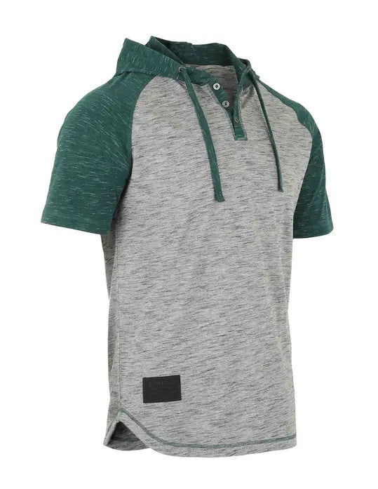 ZIMEGO Men's Short Sleeve Raglan Henley Hoodie Round Bottom Semi Longline T-Shirt Zimego Apparel