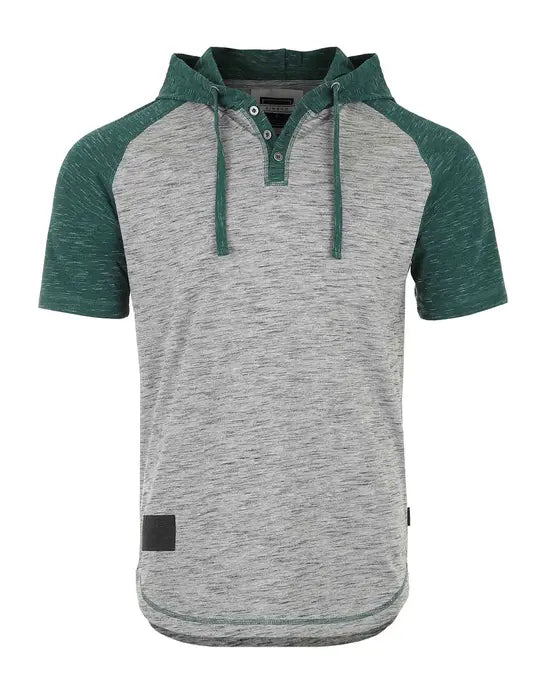 ZIMEGO Men's Short Sleeve Raglan Henley Hoodie Round Bottom Semi Longline T-Shirt Zimego Apparel