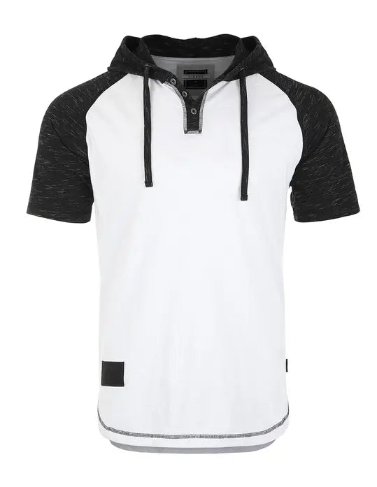ZIMEGO Men's Short Sleeve Raglan Henley Hoodie Round Bottom Semi Longline T-Shirt Zimego Apparel