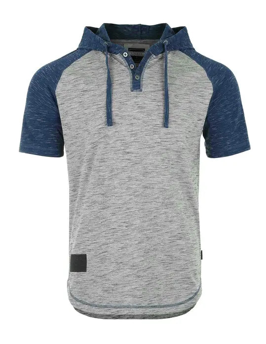 ZIMEGO Men's Short Sleeve Raglan Henley Hoodie Round Bottom Semi Longline T-Shirt Zimego Apparel