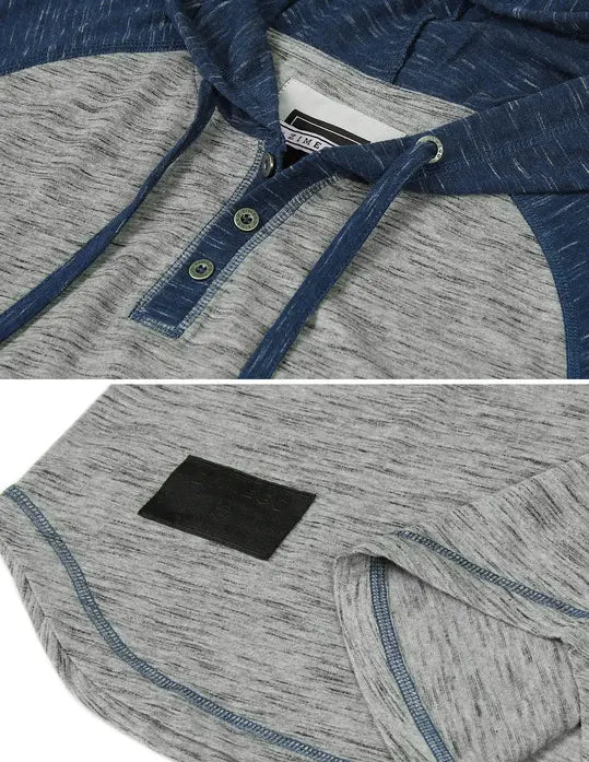 ZIMEGO Men's Short Sleeve Raglan Henley Hoodie Round Bottom Semi Longline T-Shirt Zimego Apparel