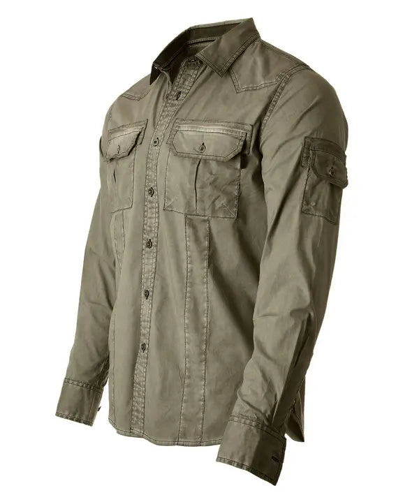 ZIMEGO Men's Stretch Flex Slim Color Washed Vintage Rugged Fashion Button Shirts Zimego Apparel