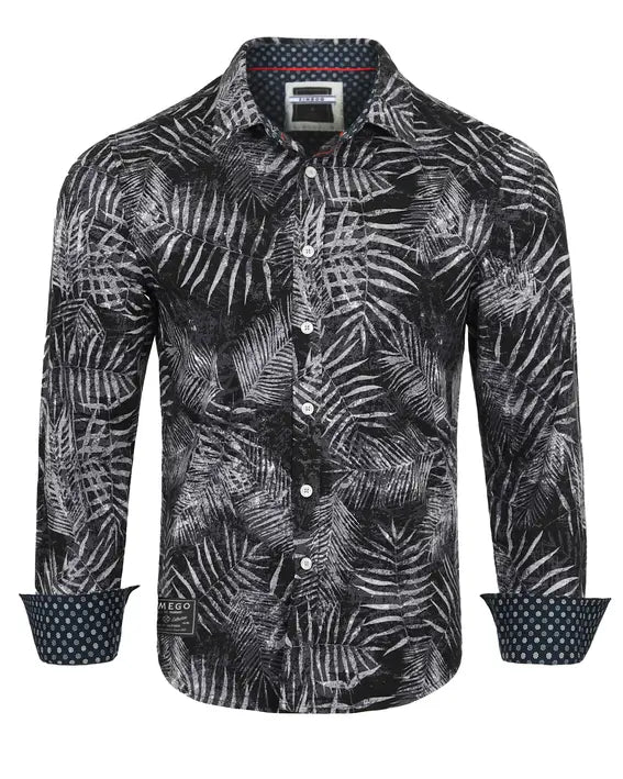 ZIMEGO Mens Holiday Hawaiian Long Sleeve Stretch Casual Aloha Button Down Shirt Zimego Apparel