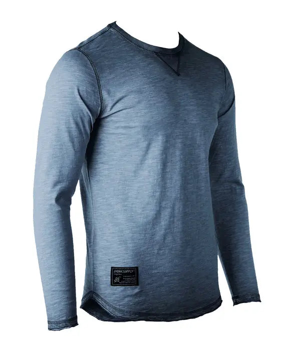 ZIMEGO Mens Long Sleeve Crewneck Oil Wash Vintage Raw Edge Hem Hipster Hip-Hop T shirt Zimego Apparel