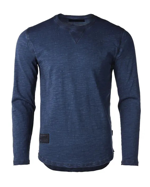 ZIMEGO Mens Long Sleeve Crewneck Oil Wash Vintage Raw Edge Hem Hipster Hip-Hop T shirt Zimego Apparel