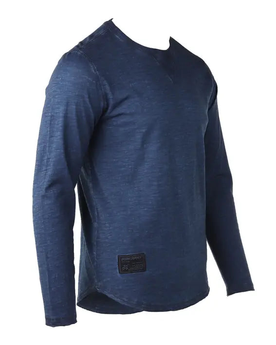 ZIMEGO Mens Long Sleeve Crewneck Oil Wash Vintage Raw Edge Hem Hipster Hip-Hop T shirt Zimego Apparel